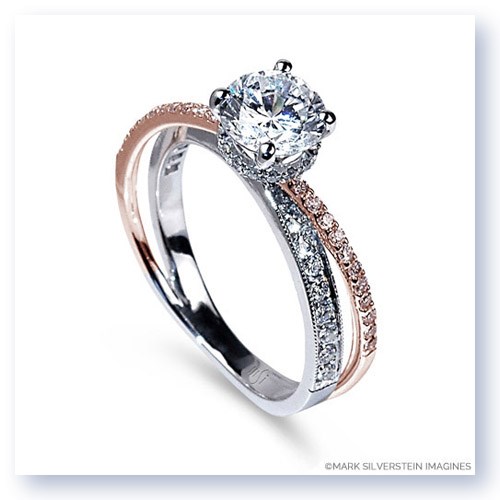 Mark Silverstein Imagines 18K White and Rose Gold Split Shank Angled Diamond Engagement Ring
