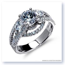 Mark Silverstein Imagines 18K White Gold Three Stone Cathedral Style Diamond Engagement Ring