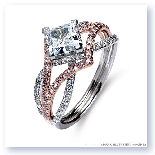Mark Silverstein Imagines 18K White and Rose Gold Three Strand Crossover Edgy Pink and White Diamond Engagement Ring