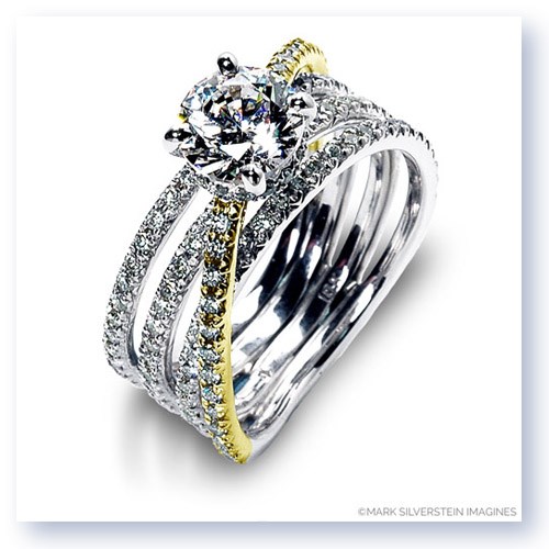 Mark Silverstein Imagines 18K White and Yellow Gold Four Band Crossover Diamond Engagement Ring