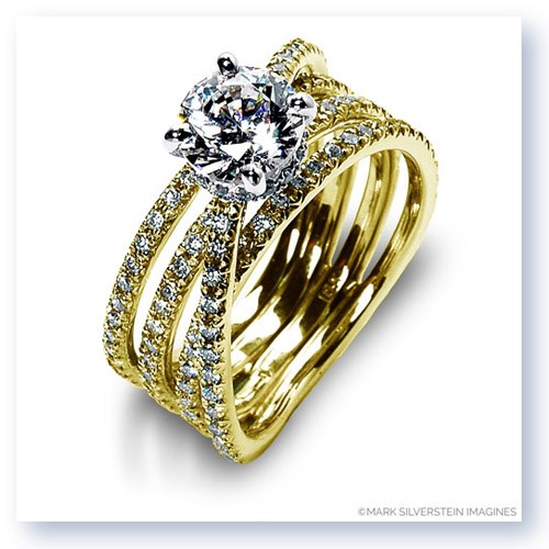Mark Silverstein Imagines 18K Yellow Gold Four Band Crossover Diamond Engagement Ring