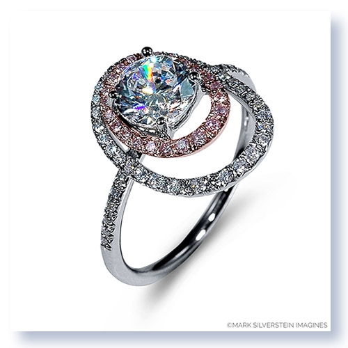 Mark Silverstein Imagines 18K White and Rose Gold Double Round Halo Pink and White Diamond Engagement Ring