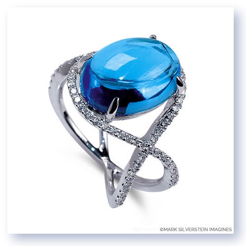 Mark Silverstein Imagines 18K White Gold Blue Topaz and Diamond Crossover Cocktail Ring