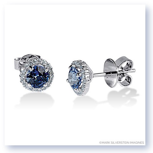 Mark Silverstein Imagines 18K White Gold 5mm Sapphire and Diamond Halo Stud Earrings