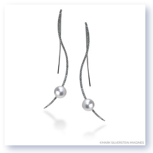 Mark Silverstein Imagines 18K White Gold Diamond and South Sea Pearl Curved Earrings