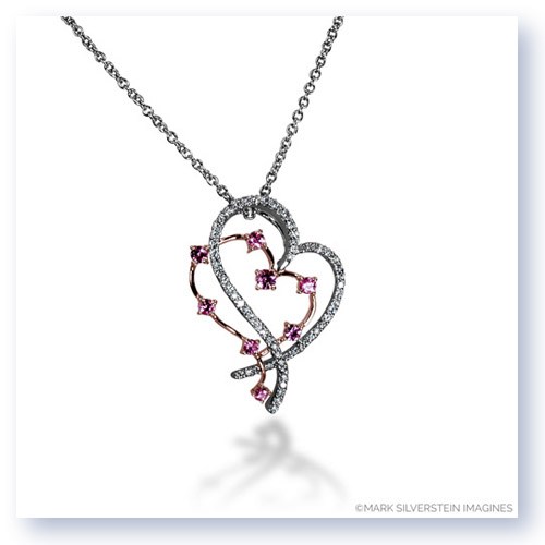 Mark Silverstein Imagines 18K White and Rose Gold Diamond and Sapphire Double Open Heart Pendant