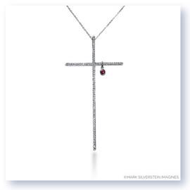 Mark Silverstein Imagines 18K White Gold &#34;Heart of Christ&#34; Diamond and Ruby Cross Pendant