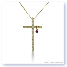 Mark Silverstein Imagines 18K Yellow Gold &#34;Heart of Christ&#34; Diamond and Ruby Cross Short Pendant