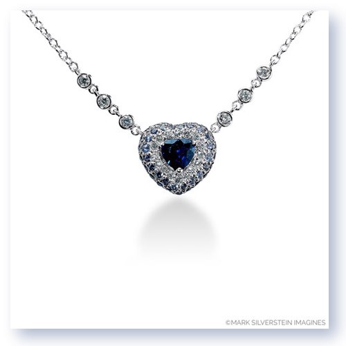 Mark Silverstein Imagines 18k White Gold Blue Sapphire and White Diamond Heart Necklace