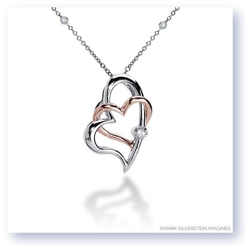 Mark Silverstein Imagines 18K White and Rose Gold Double Intersecting Hearts Diamond Pendant