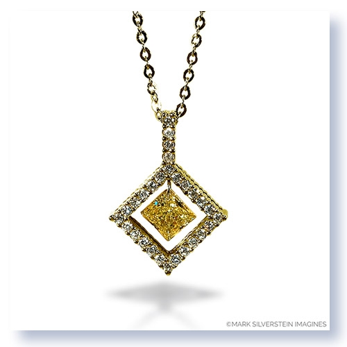 Mark Silverstein Imagines 18K Yellow Gold and Platinum Diamond Shaped Yellow and White Diamond Pendant Necklace