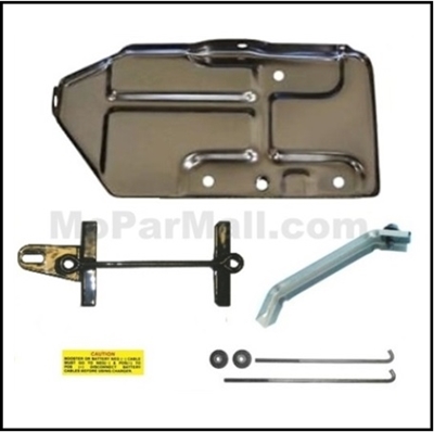 10-piece battery tray, brace and hold-down set for all 1972 Plymouth GTX - RoadRunner - Satellite and all 1972 Dodge Charger