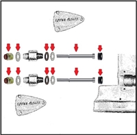 12-piece lower Dyna-Float mount bolt set for Mark 35A - 55 - 58 - 75 - 78 and all 1960-66 Merc 300 - 350 - 400 - 450 - 500 - 600 - 650 - 700 - 800 - 850 - 900 - 950 - 1000 - 1100 outboards