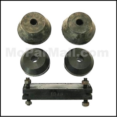 5-piece set consisting of (1) front engine mount; (2) bell housing upper mounts and (2) bell housing lower mounts for B-Series Dodge trucks
