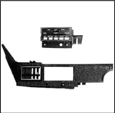 Air conditioner/heater/defroster control housing and trim panel for 1970-74 Plymouth Barracuda - 'Cuda and Dodge Challenger with Rallye dash