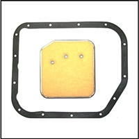 Neoprene pan gasket and dacron filter for the A-904 TorqueFlite transmission on all 1960-66 Plymouth barracuda - Valiant; all 1961-62 Dodge Lancer and all 1963-66 Dart