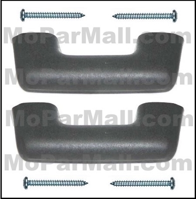 Pair of black cab arm rests with correct mounting screws for all 1964-67 Dodge A100 - A108 compact pick-ups and vans
