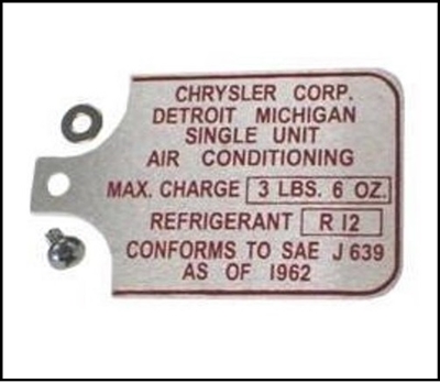 A/C Compressor Tag for 1966-1970 Plymouth & Dodge B-Body