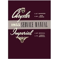 Factory shop service manual for all 1955 Chrysler Windsor - New Yorker - C300 - Town/Country and all 1955 Imperial