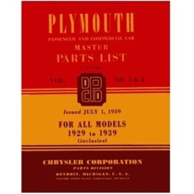 Original illustrated factory parts manual for all 1929-39 Plymouth passenger cars