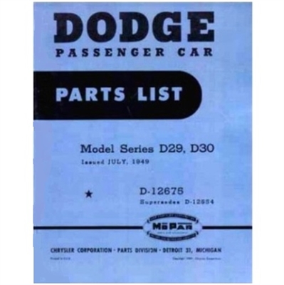 Factory Parts Manual for 1949 Dodge Passenger Cars