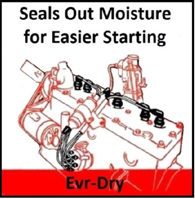 The weather-proof Evr-Dry wires were developed by Chrysler Corp. engineers during the war to prevent moisture that collects in the wells around the spark plug from shorting-out the plugs