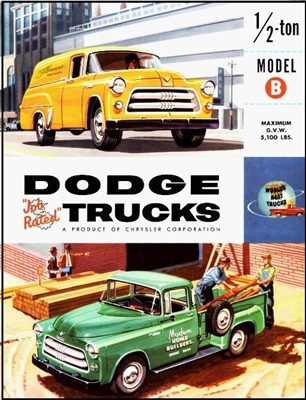 6-panel showroom sales catalog for 1955 Dodge C-1-B trucks