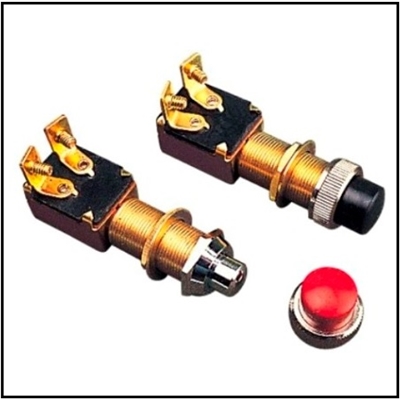 Normally "closed" momentary screw terminal push-button switch for classic wooden runabouts
