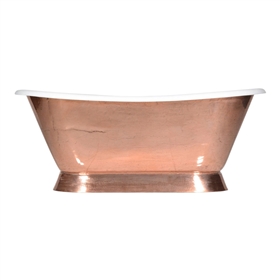 'The Furness-PC-66' 66" Cast Iron French Bateau Tub with PURE METAL Polished Copper Exterior and Drain