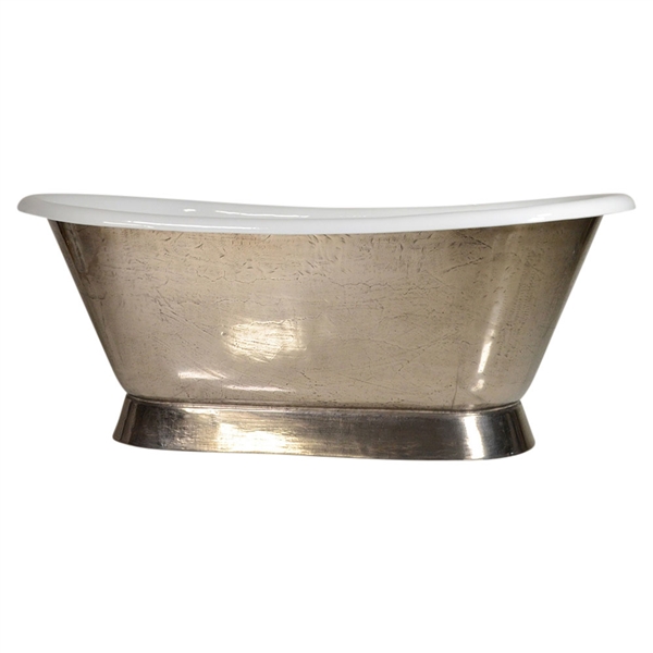 'The Furness-PN-66' 66" Cast Iron French Bateau Tub with PURE-METAL Polished Nickel Exterior