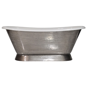 'The Furness-StainlessSteel66' 66" Cast Iron French Bateau Tub with PURE METAL Stainless Steel Exterior and Drain