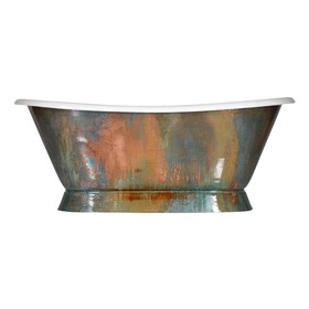 Pure Metal Verdigris Copper 'Furness-66-VC' 66" Cast Iron Plinth Bateau Tub and Drain