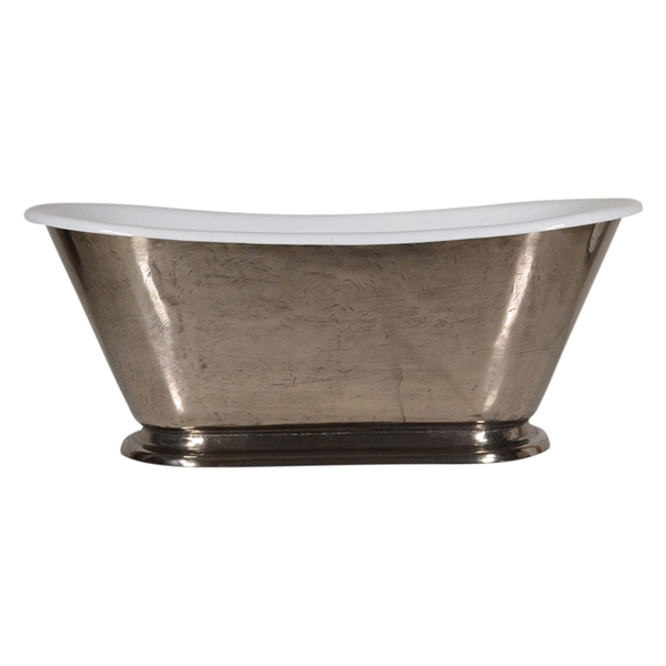 'The Gigi-Nickel60' 60" Cast Iron Petite Bateau Tub with PURE METAL Polished Nickel Exterior and Drain