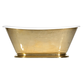 'The Gigi-PB60' 60" Cast Iron Petite Bateau Tub with PURE METAL Polished Brass Exterior and Drain