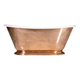 'The Gigi-PC60' 60" Cast Iron Petite Bateau Tub with PURE METAL Polished Copper Exterior and Drain