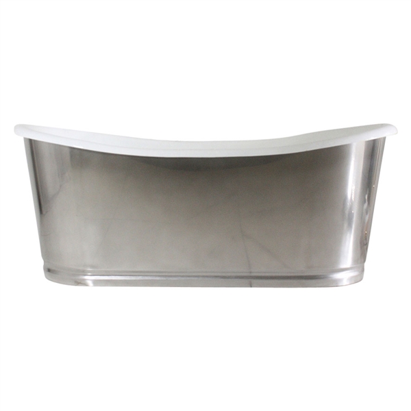 'The Nuneaton68' 68" Cast Iron French Bateau Tub with Misty Polished Stainless Steel Exterior with Rogeat Base and Drain