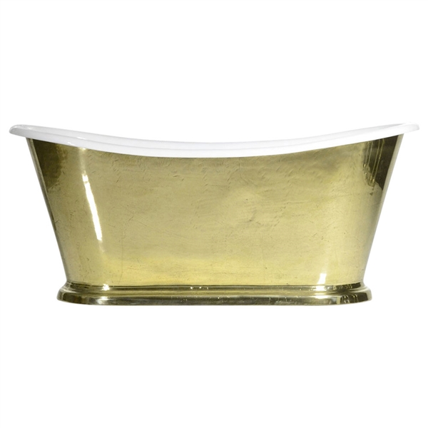 'The Paris-Brass67' 67" Cast Iron French Bateau Tub with PURE METAL Polished Brass Exterior and Drain