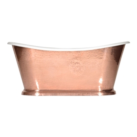 'The Paris-Copper67' 67" Cast Iron French Bateau Tub with PURE METAL Polished Copper Exterior and Drain