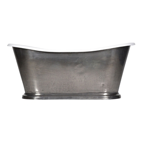 'The Paris-StainlessSteel67' 67" Cast Iron French Bateau Tub with PURE METAL Stainless Steel Exterior and Drain