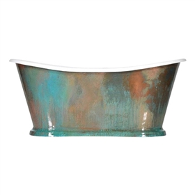 'The Paris-67-VC' 67" Cast Iron French Bateau Tub with PURE METAL Verdigris Copper Exterior and Drain