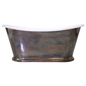 'The Paris-TB67' 67" Cast Iron French Bateau Tub with PURE METAL Tempered Brass Exterior and Drain