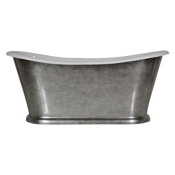 'The Paris-Whitby-73' 73" Cast Iron French Bateau Tub with Aged Chrome Exterior and Drain