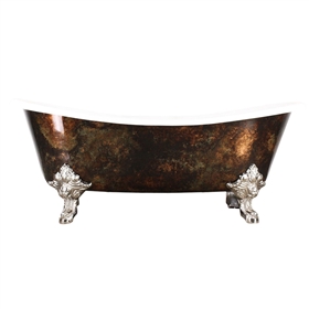 'The Alexander' Cast Iron French Bateau Clawfoot Tub with Artist Applied Antiqued Copper Leafing and Drain