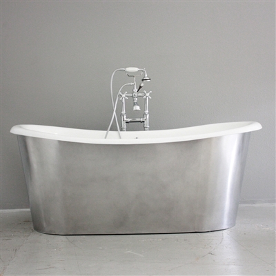 <br>'The Bardsey68' 68" Cast Iron French Bateau Tub with BURNISHED ALUMINUM Exterior plus Drain<BR>