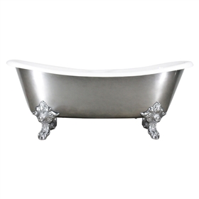 'The Bolton' Cast Iron French Bateau Clawfoot Tub with Aged Chrome Exterior and Drain