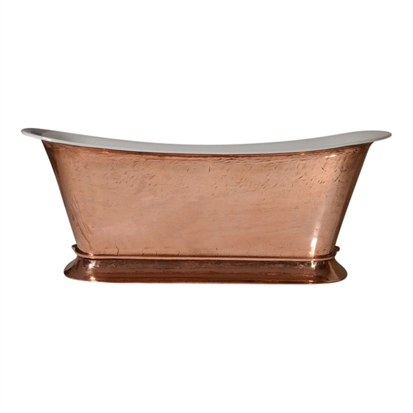 PURE METAL Polished Copper Exterior 'Bordeaux-59' 59" Cast Iron Chariot Plinth Tub and Drain