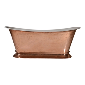 PURE METAL Polished Copper Exterior 'Bordeaux-67' 67" Cast Iron Chariot Plinth Tub and Drain