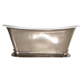 The Bordeaux-PN59' 59" Cast Iron Chariot Tub with PURE-METAL Polished Nickel Exterior and Drain