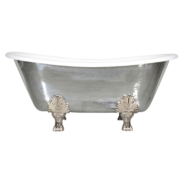 'The Calais' 68" Cast Iron French Bateau Clawfoot Tub with PURE METAL Polished Zinc Exterior and Drain