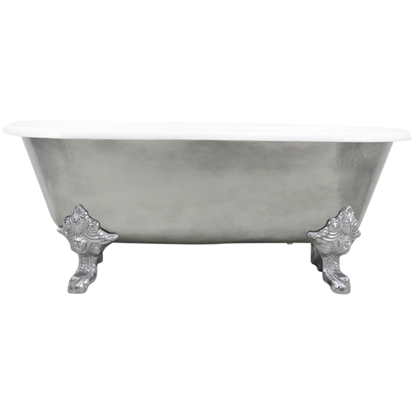 'The Canterbury66' 66" Cast Iron Double Ended Clawfoot Tub with Aged Chrome Exterior and Drain